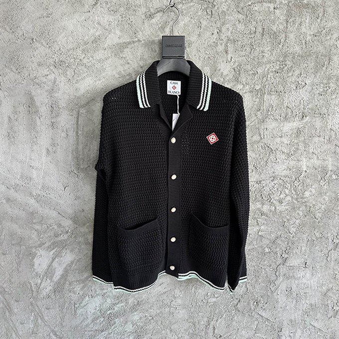 casablanca striped collar knit long sleeve cardigan